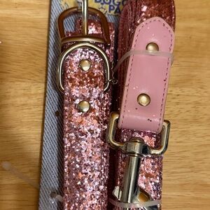 Doggy Parton, Dog Collars, Sequined Two-Piece Pet Collar and Leash Set, Pink, L